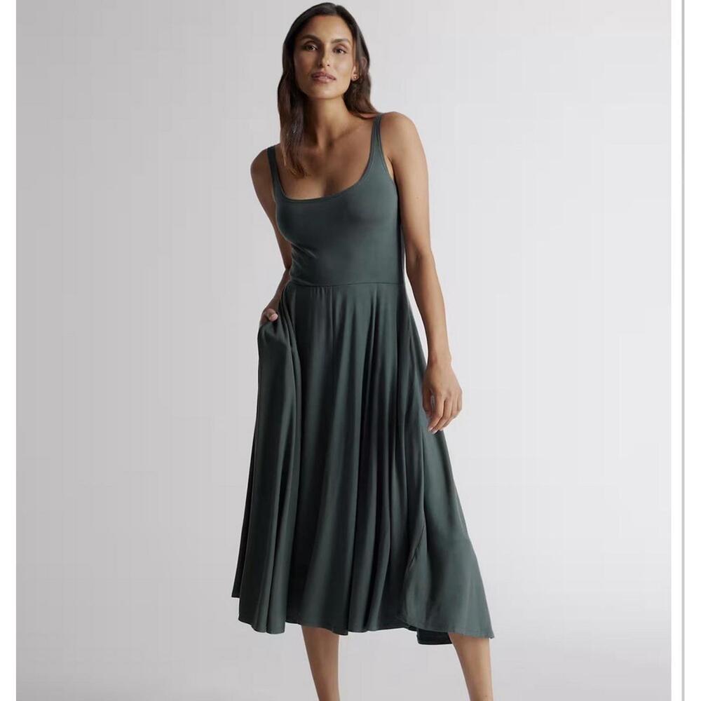 Quince Women’s Green Tencel Jersey Fit & Flare Dress sz S Sleeveless Midi